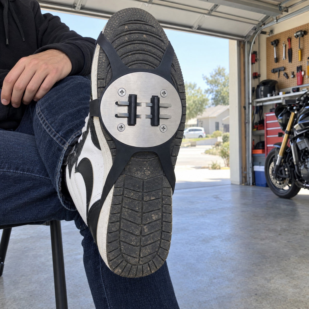 SparkRide strapped on a sneaker, seen from below